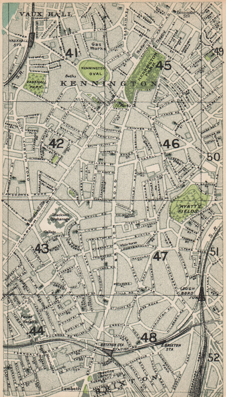 LONDON S. Kennington Oval Vauxhall Brixton Stockwell Loughborough Jctn 1935 map